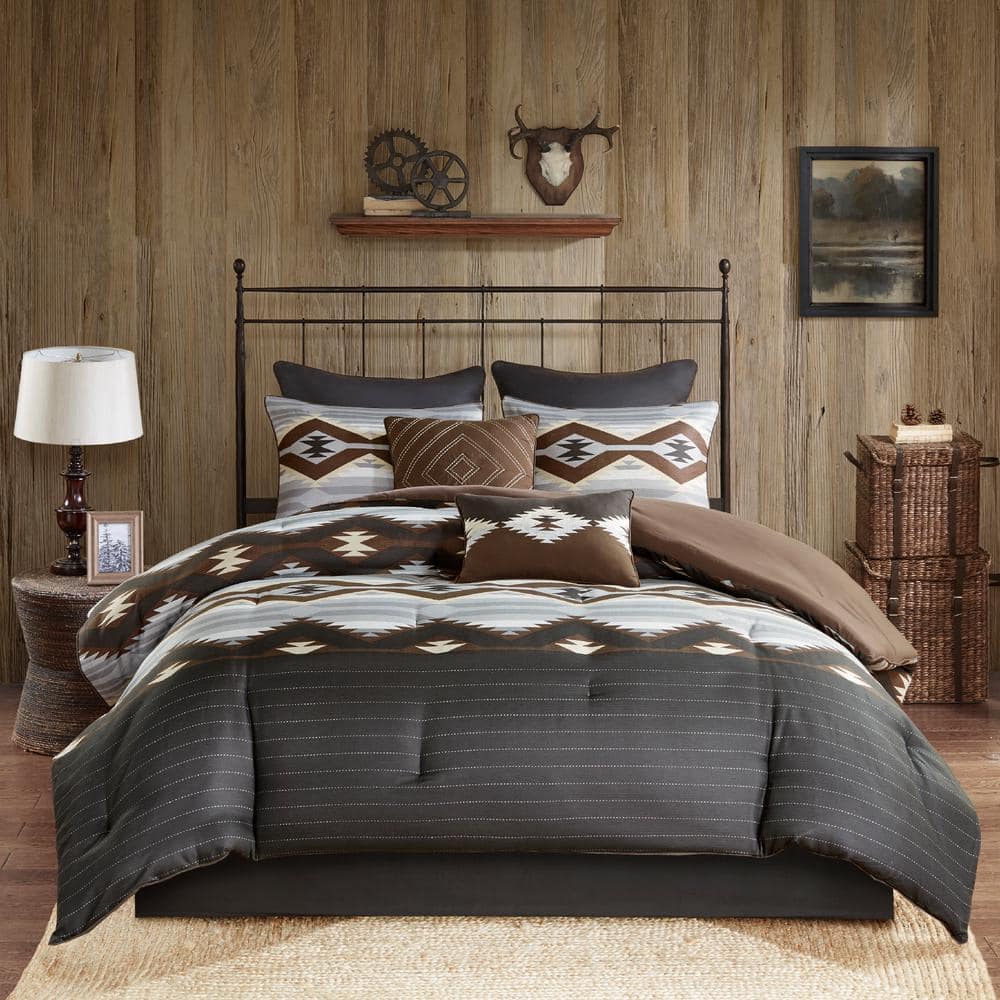 King Brown and Gray Southwestern Microfiber 8-Piece Comforter Set