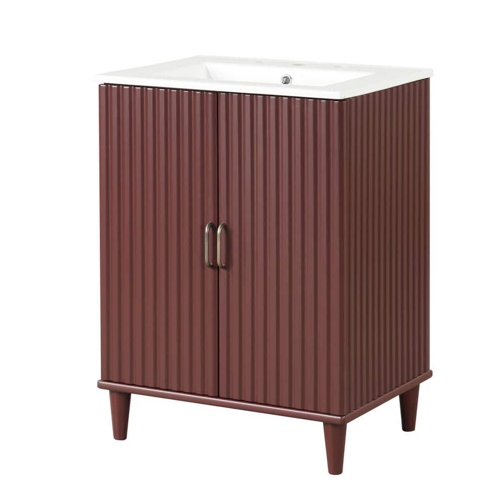 24 in. W x 18.3 in. D x 33.3 in. H Rosy Red Linen Cabinet with Bathroom Van