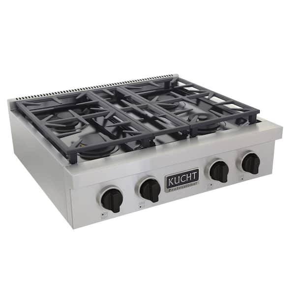 Professional 30 in. Liquid Propane Gas Range Top in Stainless Steel with Tuxedo Black Knobs with 4 Burners