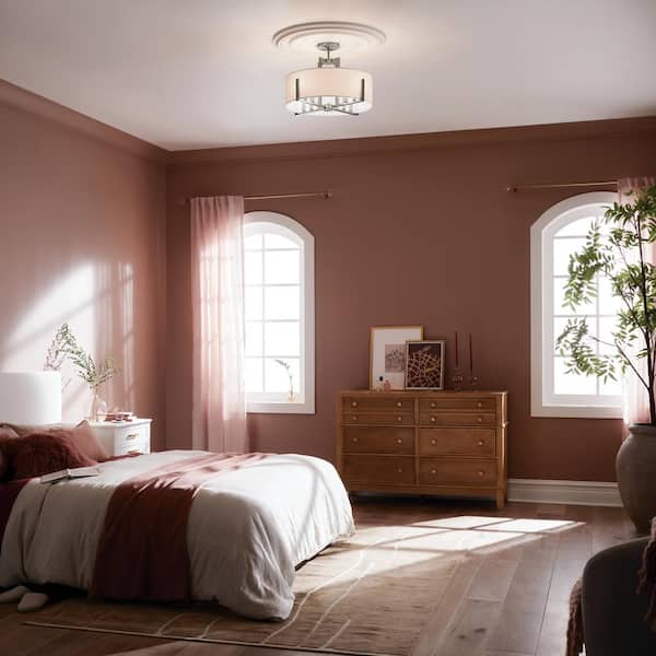 Malen 20 in. 8-Light Classic Pewter Bedroom Traditional Convertible Semi-Flush Mount Ceiling Light with Fabric Shade