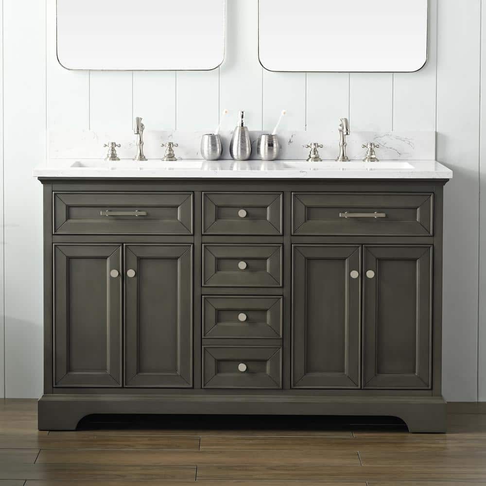 Thompson 54" Silver Gray Double Sink Freestanding Vanity