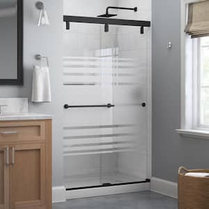 Mod 47-3/8 in. x 71-1/2 in. Soft-Close Frameless Sliding Shower Door in Black with 1/4 in. Tempered Transition Glass