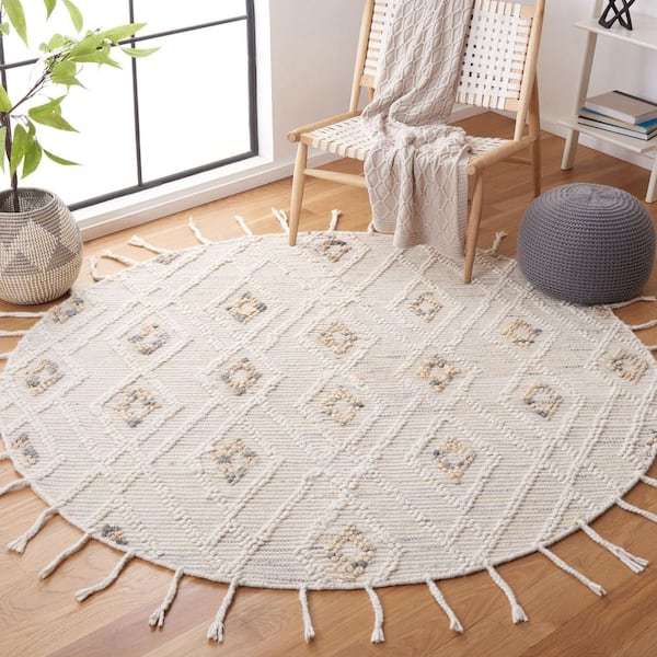 Natura 6 ft. x 6 ft. Ivory/Gray Diamond Monochrome Round Area Rug