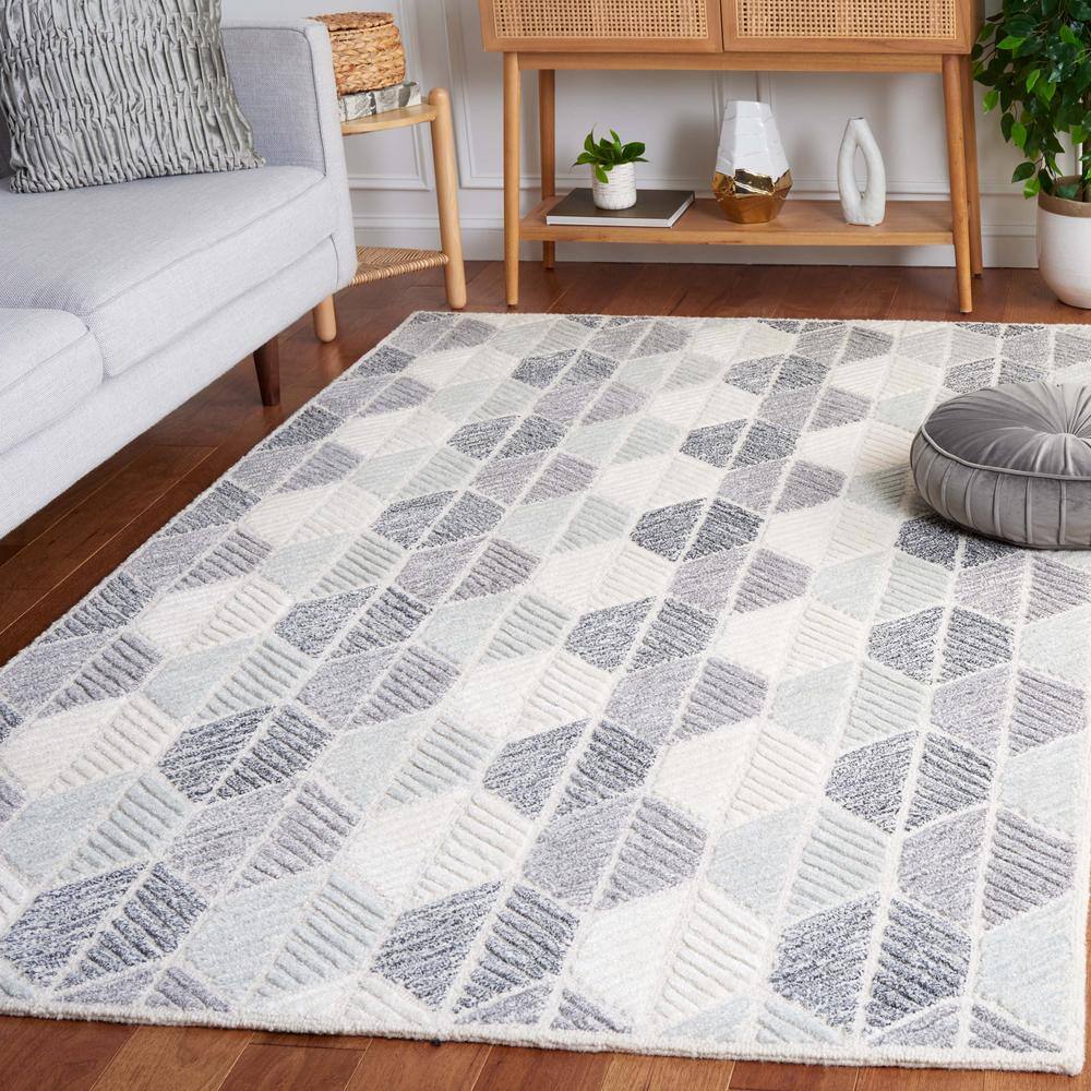 Gray Handmade Tufted Square Wool and Viscose Area Rug, 6' x 6'