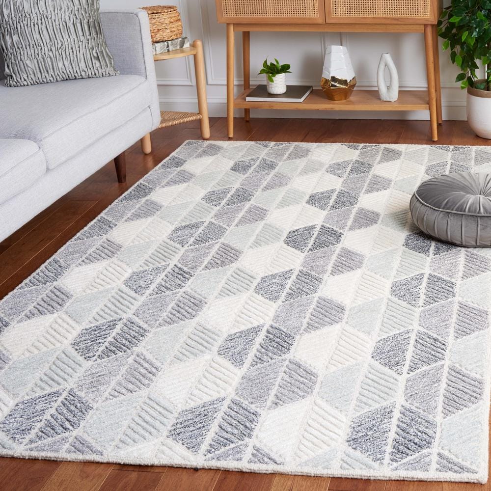 Gray Geometric Hand Tufted Wool Area Rug, 8' x 10'