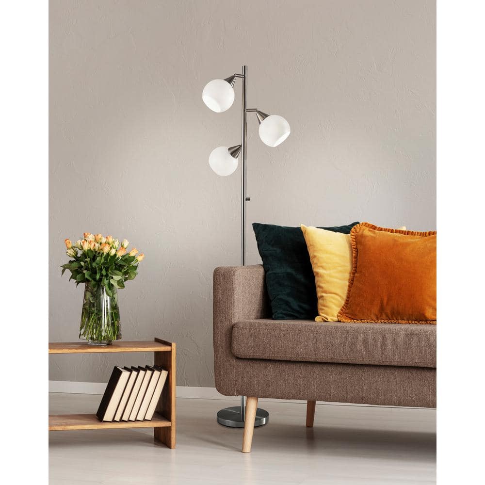 Adjustable White and Brushed Steel Tree Floor Lamp