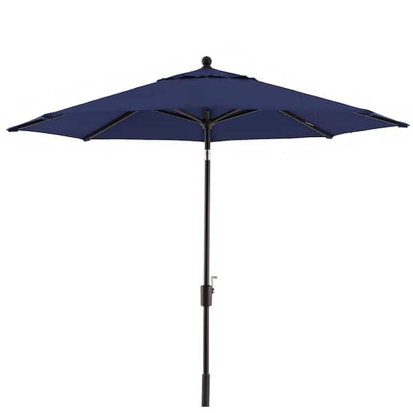 Tidoin 9 ft. Aluminum Solar Tilt Crank Lift Patio Market Umbrella in Dark Blue