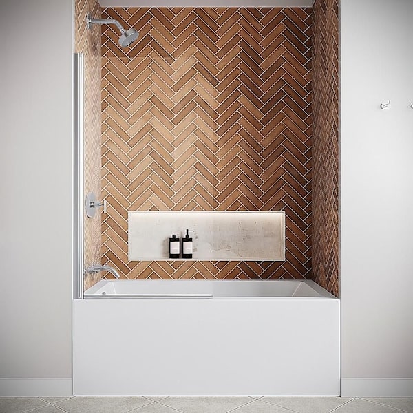 Ceronda 32 1/2 Wx 55 in. H Frameless Pivot Fixed Tub Door in Polished Chrome, CrystalTech Treated 1/4 in. Clear Glass