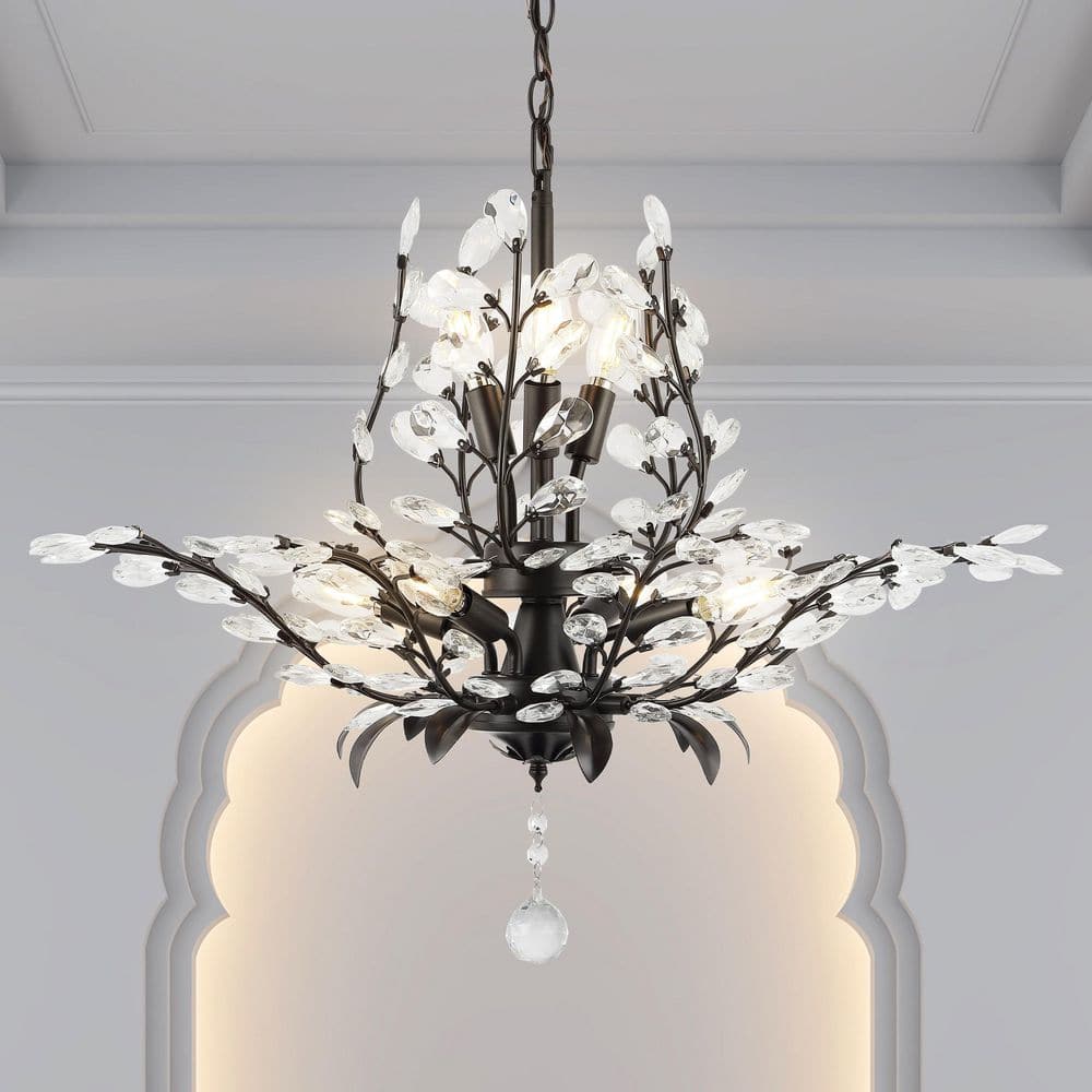 Diantha 28.5" Glam Crystal & Bronze LED Pendant - Adjustable Height