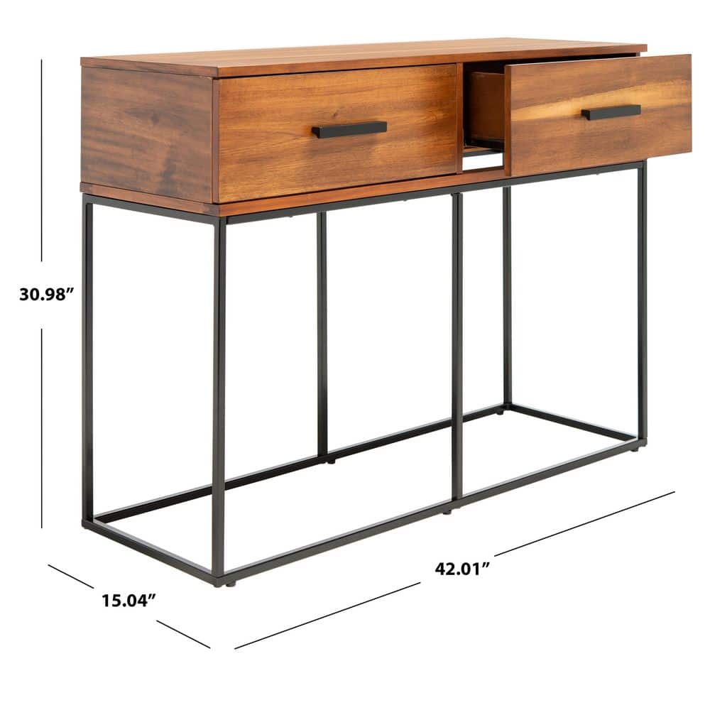 Marquise Brown Mahogany and Black Metal Console Table with Storage
