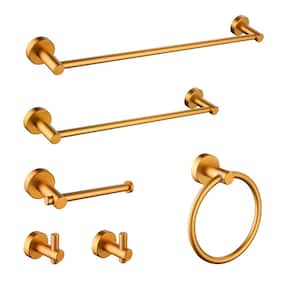 6-Piece Bath Hardware Set with Towel Ring Toilet Paper Holder Towel Hook and Towel Bar in Brushed Gold