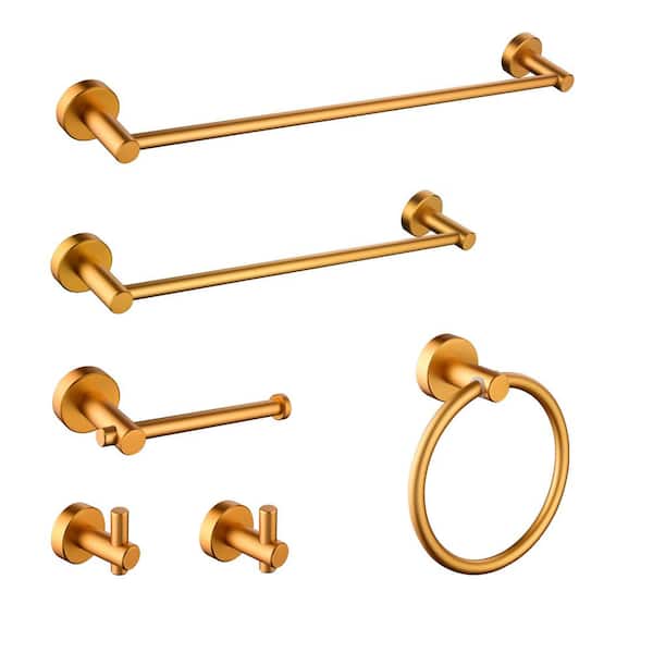 Unbranded 6-Piece Bath Hardware Set with Towel Ring Toilet Paper Holder Towel Hook and Towel Bar in Brushed Gold
