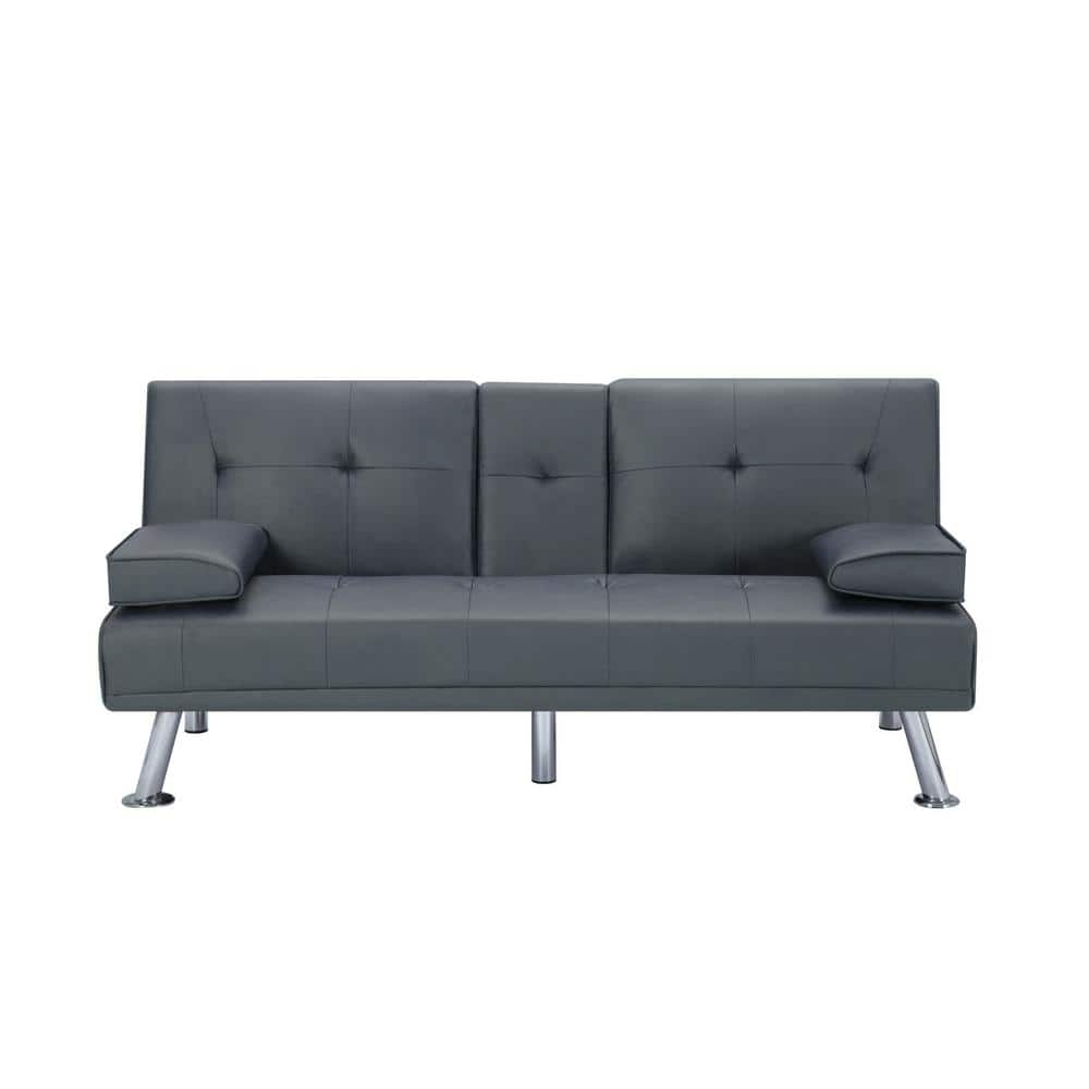 66.1 in. Dark Grey Faux Leather Twin Size Sofa Bed