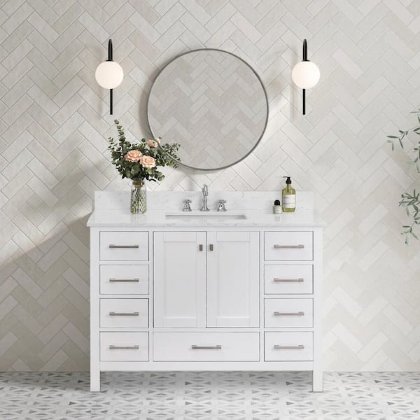 Bath Mist 48 in. W Single Sink Freestanding Bath Vanity in White with White Engineered Top
