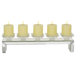 5 in. Silver Glass Pillar 5 Plate Candelabra with Mirrored Accents