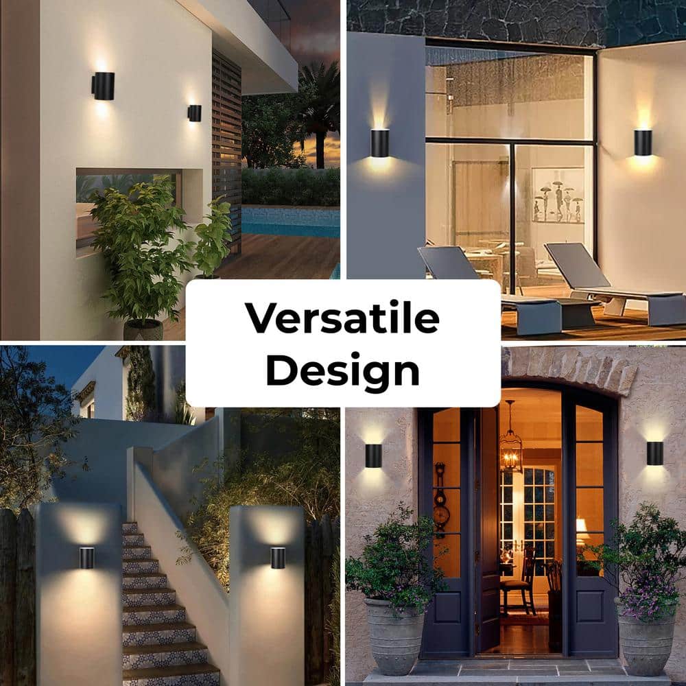 Black Aluminum Cylinder Solar Powered Outdoor Wall Sconce