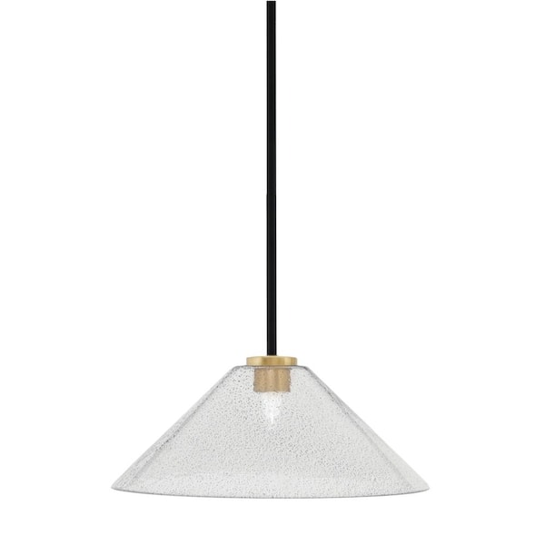 Unbranded Elonia 100-Watt 1 Light Matte Black & New Aged Brass Stem Mini Pendant Light with 16 in. Smoke Bubble Glass Shade