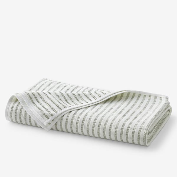 The Company Store Ruched Stripe Sage Cotton Twin Blanket