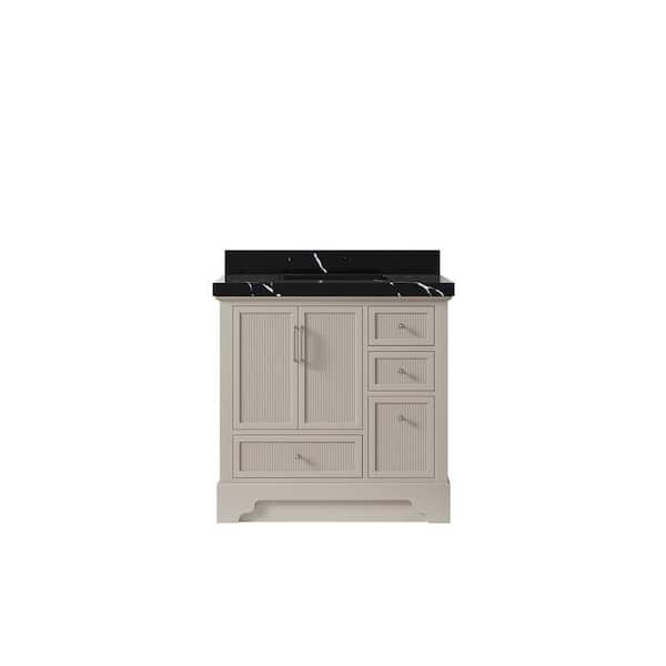 Willow Collections Alys 36 in. W x 22 in. D x 36 in. H Single Sink Bath Vanity Center in Fine Grain with 2 in. Calcutta Black Qt. Top