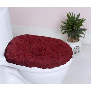 Bell Flower Collection 100% Cotton Tufted Bath Rug, 18x18 in. Toilet Lid Cover, Red