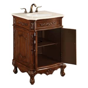 24 in. W x 21 in. D x 21 in. H Single Bathroom Vanity in Brown with White Marble Vanity Top and White Basin