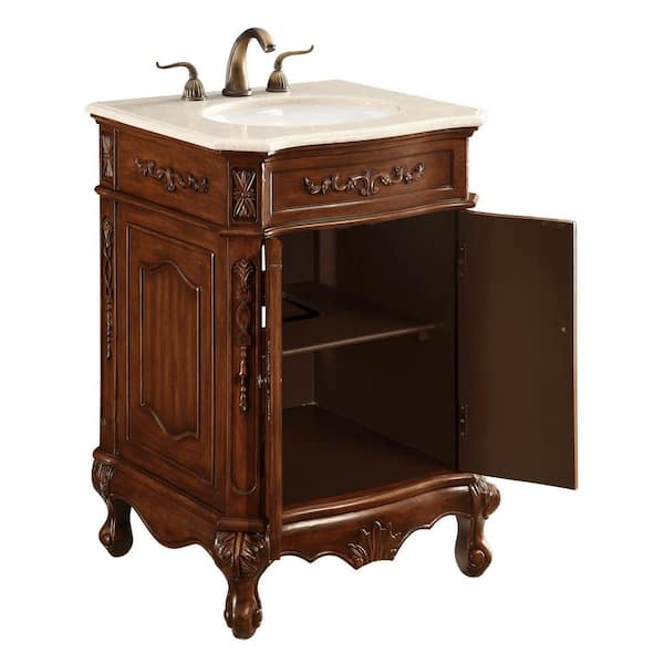 Unbranded 24 in. W x 21 in. D x 21 in. H Single Bathroom Vanity in Brown with White Marble Vanity Top and White Basin