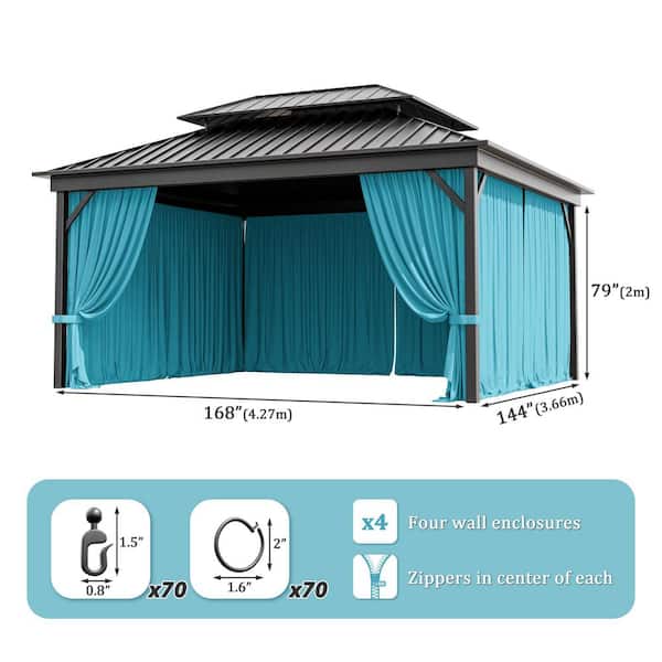 12 ft. x 14 ft. Universal Outdoor Privacy Curtains, Gazebo Replacement with Zipper Lake Blue (4-Side Curtain Only)