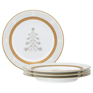 Charlotta Gold 6.25 in. (Gold) Porcelain Holiday Tree Appetizer Plates, (Set of 4)