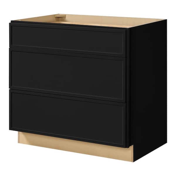 Leyton 36 in. W x 24 in D x 34.5 in H Ready to Assemble Plywood Slim Shaker Cooktop Base Kitchen Cabinet in Raven Black