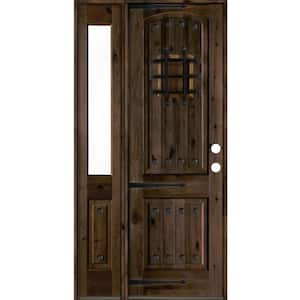 44 in. x 96 in. Mediterranean Alder Left-Hand/Inswing Clear Glass Black Stain Wood Prehung Front Door with Sidelite