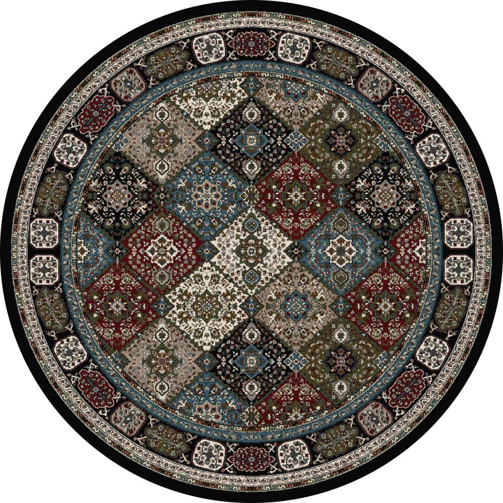 Kensington Patchwork Black 5 ft. x 5 ft. Round Area Rug