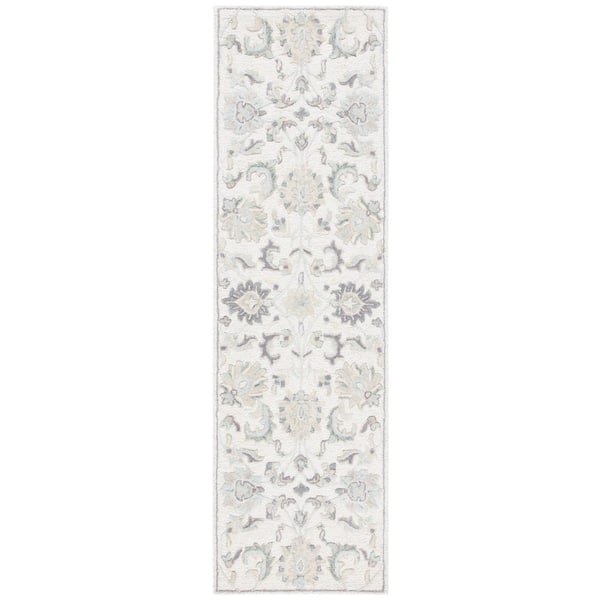 Glamour Ivory/Gray 2 ft. x 8 ft. Border Floral Runner Rug