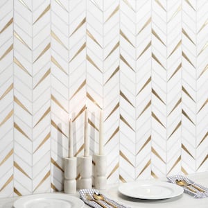 Love Lane Thassos 13.3 in. x 10.82 in. Polished Marble and Brass Wall Mosaic Tile (0.99 sq. ft./Each)