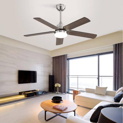 42 in. Indoor Nickel Standard Ceiling Fan with Adjustable White Integrated LED, Remote, Reversible DC Motor and 5 Blades Lighting