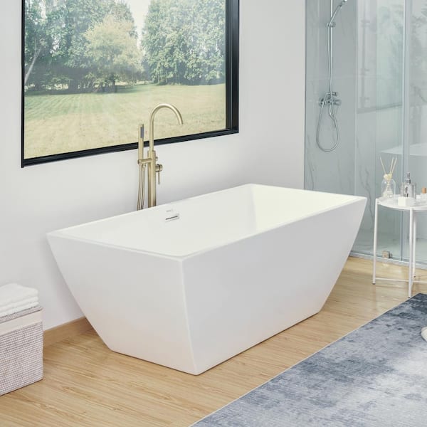 Vanity Art Montpellier 67 in. Acrylic Flatbottom Freestanding Bathtub in White