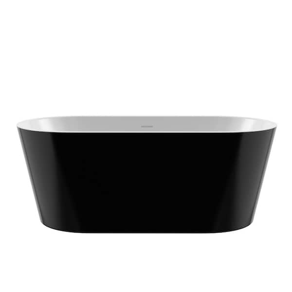 Boosicavelly 59 in. x 29 in. Acrylic Freestanding Soaking Bathtub with Center Drain in Black