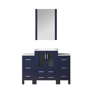 Volez 48 in. W x 18 in. D x 34 in. H Single Sink Bath Vanity in Navy Blue with White Ceramic Top and Mirror