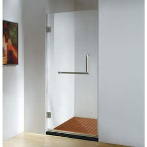 30 in. x 79 in. Frameless Hinged Shower Door Clear Class in Stainless Steel with Handle