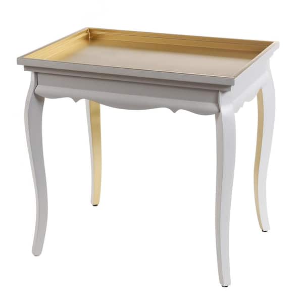 StyleCraft Dann Foley 28 in. White, Gold Rectangle Wood End Table