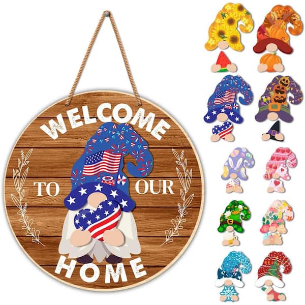 Unbranded 12 in. x 12 in. Round Seasonal Gnome Interchangeable Decor 21-Pieces by Wooden Wall Art