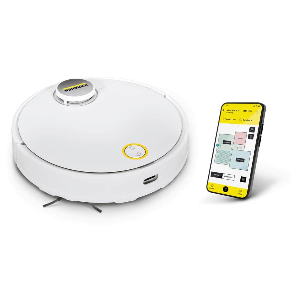 Karcher RCV 3 13.8 in. Robotic Vacuum with Mop Function Smart Navigation Bagless Replaceable Filter Carpet Hard Floors in White