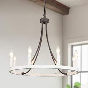 8-Light Vintage Brown And Vintage White Wagon Wheel Chandelier for Living Room Dinning Room with No Bulbs Included