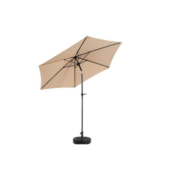 9 ft. Steel Patio Umbrella in Khaki with Push Button Tilt and Crank (Base Not Included)