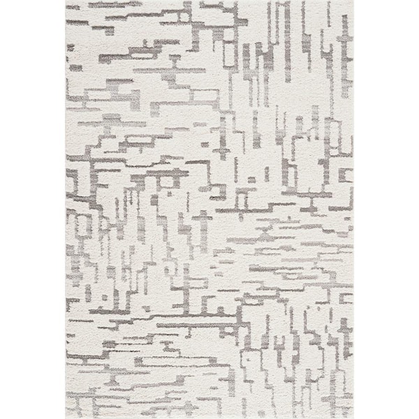 Tayse Rugs Artisan Shag Ivory 9 ft. x 12 ft. Abstract Indoor Area Rug