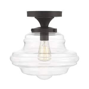12 in. W x 11.75 in. H 1-Light Oil Rubbed Bronze Semi Flush Mount Ceiling Light with Clear Glass Shade