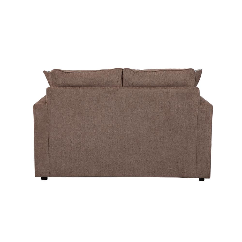 Latte Brown Chenille Fabric Loveseat with Track Arms and Throw Pillows