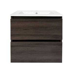 24 in. W x 18 in. D x 23 in. H Wall-Mounted Bath Vanity in Black Walnut with White Ceramic Top