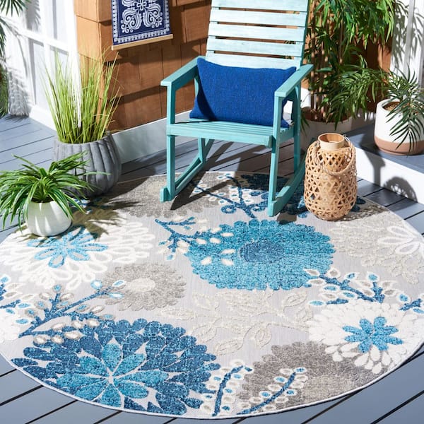 Cabana 11 x 11 Gray/Blue Floral Round Rug