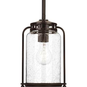 Botta Collection 1-Light Antique Bronze Clear Seeded Glass Farmhouse Outdoor Hanging Lantern Light