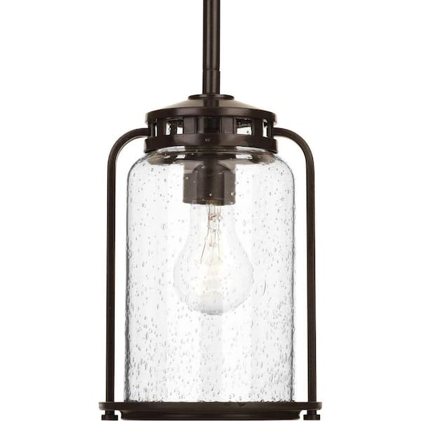 Progress Lighting Botta Collection 1-Light Antique Bronze Clear Seeded Glass Farmhouse Outdoor Hanging Lantern Light